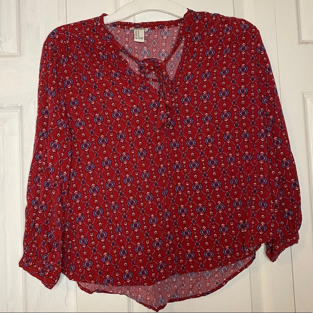 Red Patterned Blouse - image 3